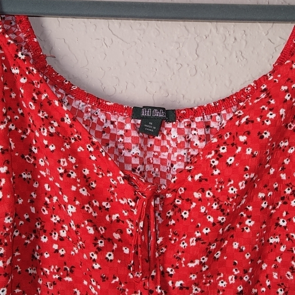 Wild Fable Red Floral Long Sleeves Tie-Front Muse Dress size M - Picture 2 of 8